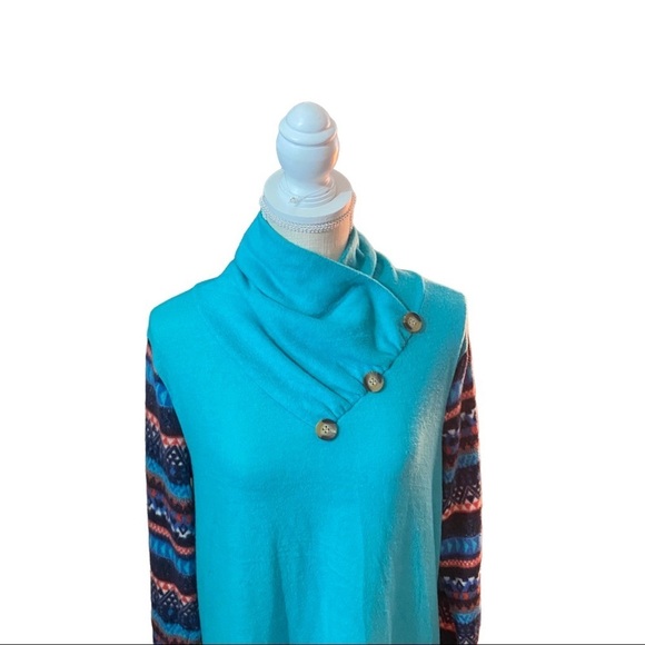 Filly Flair Turquoise Aztec Southwest Print Button Wrap Neck Sweater Women L NWT - Picture 2 of 10